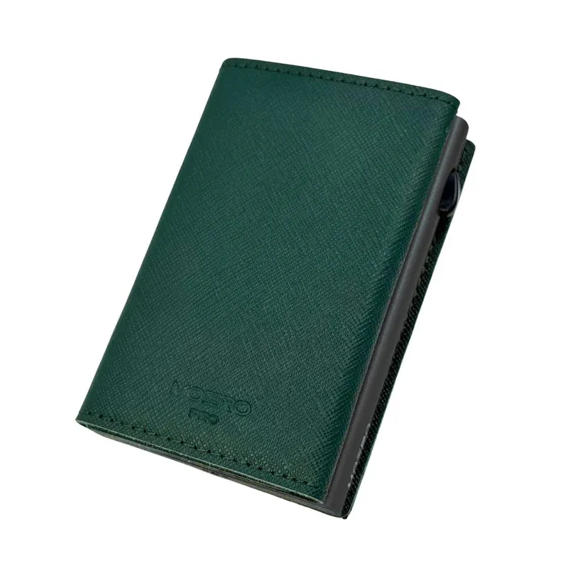 Portafoglio • Moero • Pro Saffiano Green • Protezione RFID per carte Contactless • in Vera Pelle • Contiene fino a 9 Carte