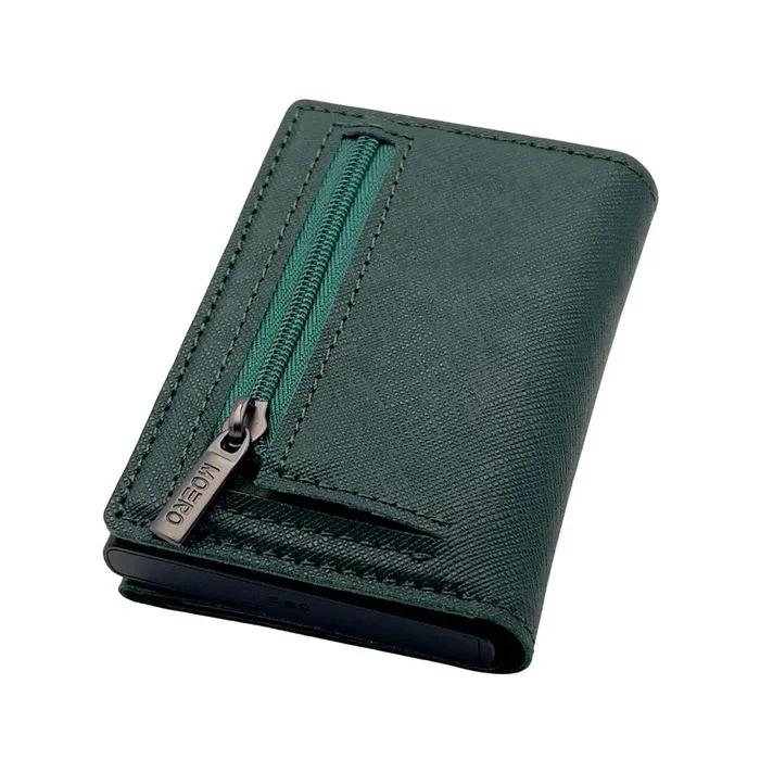 Portafoglio • Moero • Pro Saffiano Green Zip • Protezione RFID per carte Contactless • in Vera Pelle • Contiene fino a 9 Carte