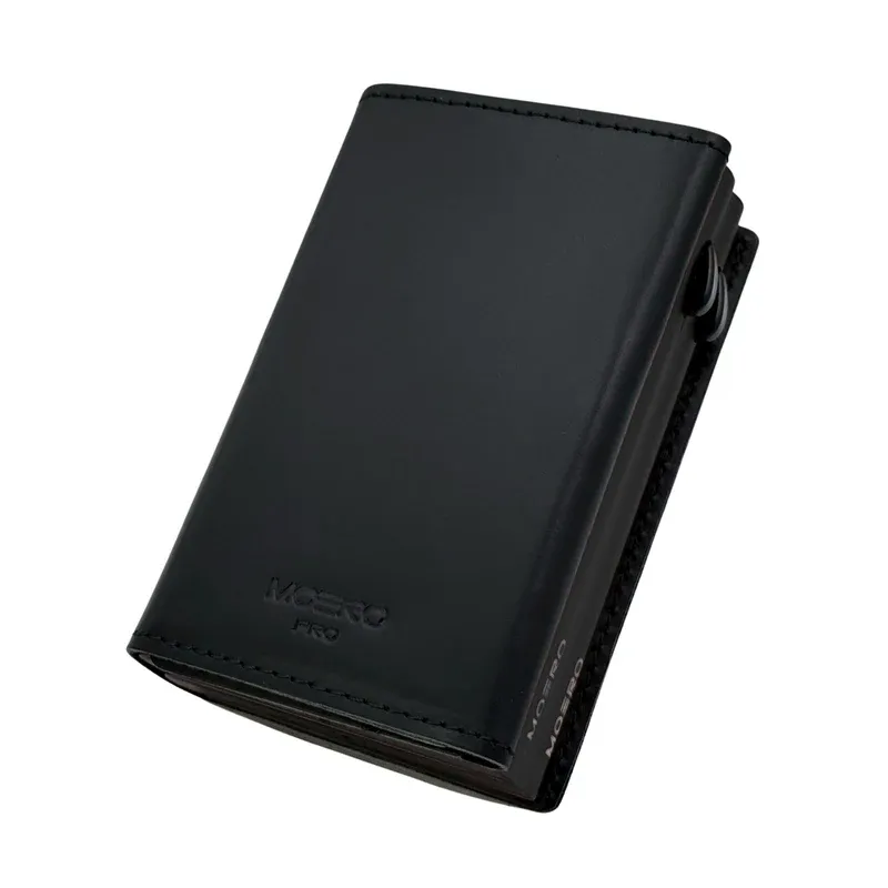Portafoglio • Moero • Pro Dual Prestige Black Zip Nero • Protezione RFID per carte Contactless • in Vera Pelle • Contiene fino a 20 Carte