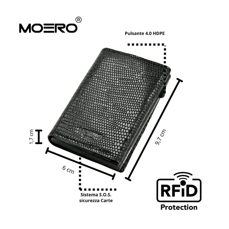 Portafoglio • Moero • Pro Snake Black • Protezione RFID per carte Contactless • in Vera Pelle • Contiene fino a 9 Carte