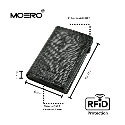 Portafoglio • Moero • Pro Snake Black • Protezione RFID per carte Contactless • in Vera Pelle • Contiene fino a 9 Carte
