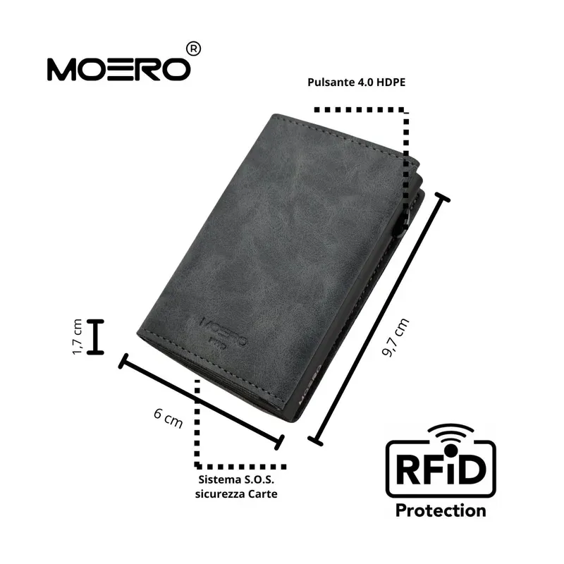 Portafoglio • Moero • Pro Vintage Grey • Protezione RFID per carte Contactless • in Vera Pelle • Contiene fino a 10 Carte
