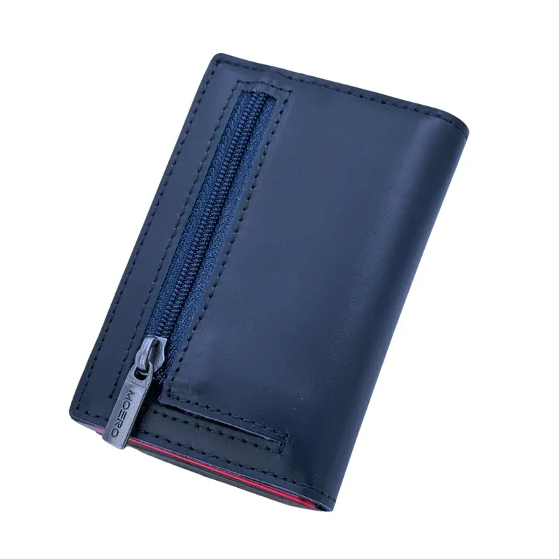 Portafoglio • Moero • Pro Prestige Blu Zip • Protezione RFID per carte Contactless • in Vera Pelle • Contiene fino a 12 Carte