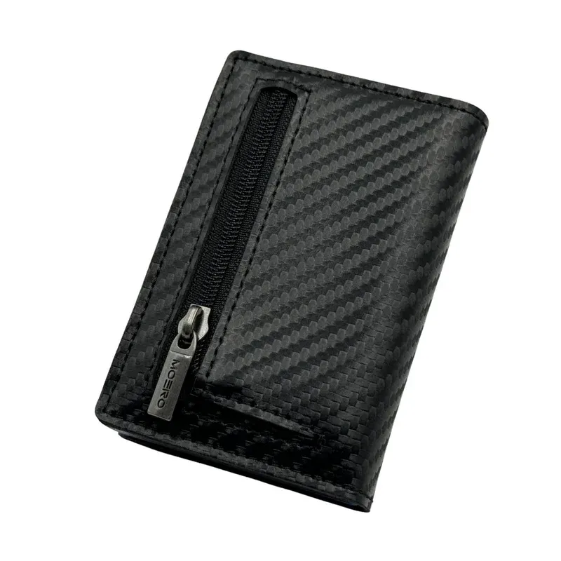 Portafoglio • Moero • Pro Carbon Black Zip • Protezione RFID per carte Contactless • in Vera Pelle • Contiene fino a 10 Carte