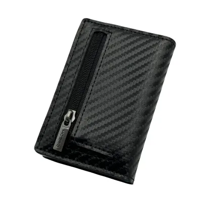 Portafoglio • Moero • Pro Carbon Black Zip • Protezione RFID per carte Contactless • in Vera Pelle • Contiene fino a 10 Carte