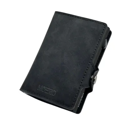 Portafoglio • Moero Vintage Black Zip • Protezione RFID per carte Contactless • in Vera Pelle • Contiene fino a 12 Carte