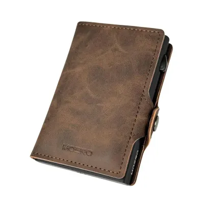 Portafoglio • Moero • Vintage Dark Brown Zip • Protezione RFID per carte Contactless • in Vera Pelle • Contiene fino a 12 Carte