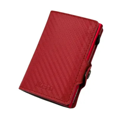 Portafoglio • Moero • Carbon Red Zip • Protezione RFID per carte Contactless • Struttura in Carbonio con interni in Pelle • Contiene fino a 13 Carte