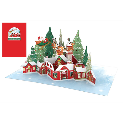 Origamo Biglietto Auguri Kirigami Fatto a Mano Natal Xmas Village KT010