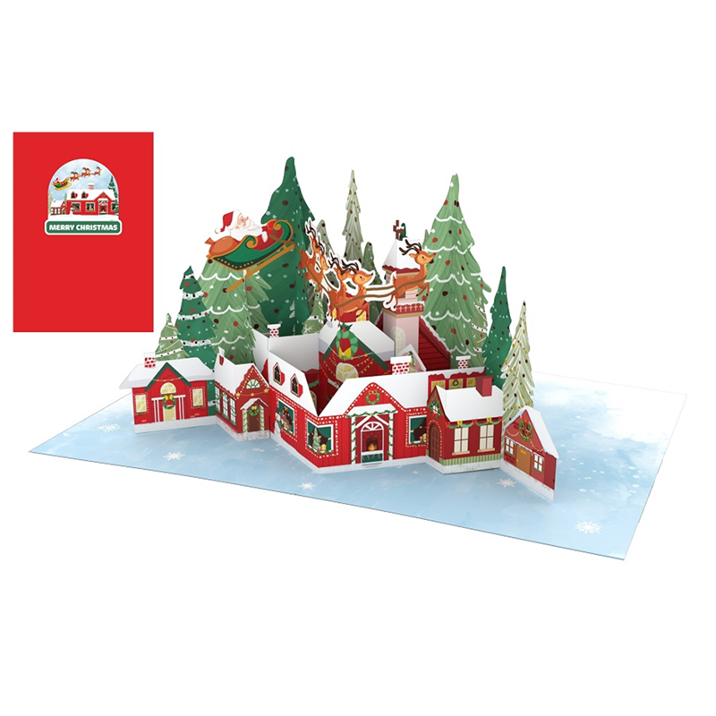 Origamo Biglietto Auguri Kirigami Fatto a Mano Natal Xmas Village KT010