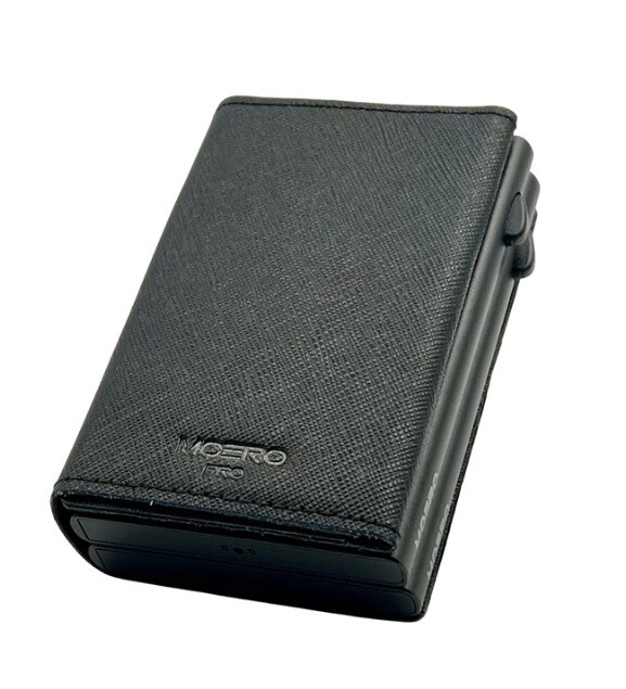 Portafoglio • Moero • Pro Dual Saffiano Black Zip Nero • Protezione RFID per carte Contactless • in Vera Pelle • Contiene fino a 15 Carte