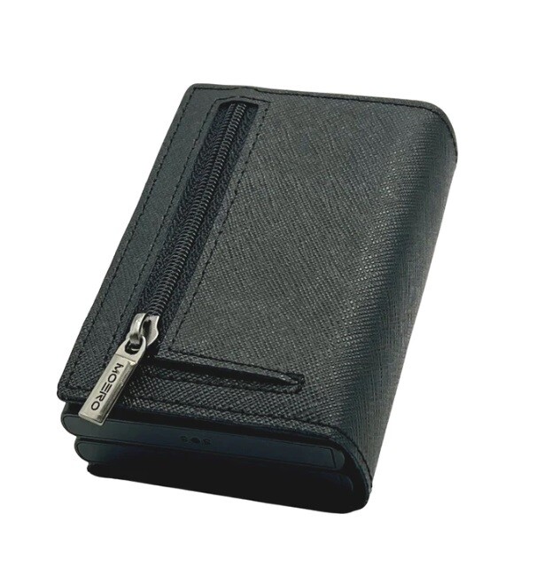 Portafoglio • Moero • Pro Dual Saffiano Black Zip Nero • Protezione RFID per carte Contactless • in Vera Pelle • Contiene fino a 15 Carte