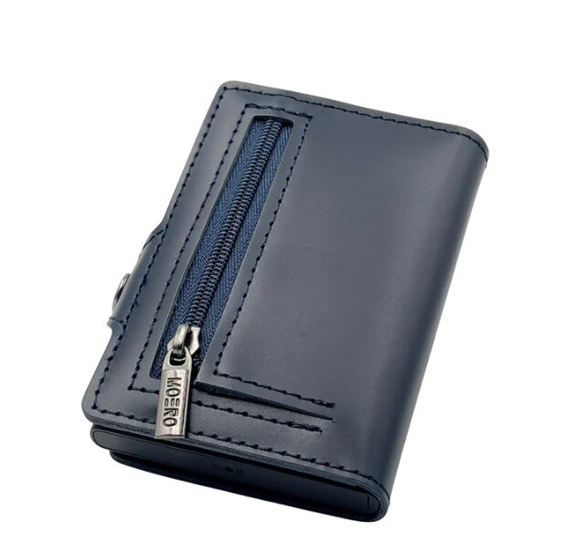 Portafoglio • Moero • Prestige Blue Zip • Protezione RFID per carte Contactless • in Vera Pelle • Contiene fino a 13 Carte