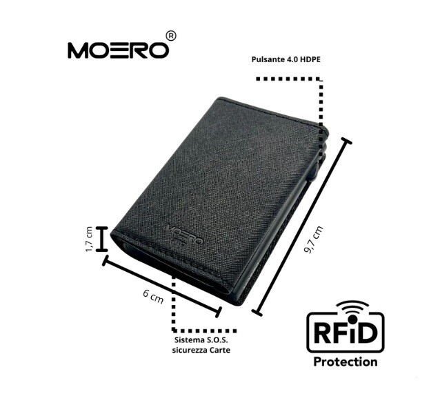 Portafoglio • Moero • Pro Saffiano Black • Protezione RFID per carte Contactless • in Vera Pelle • Contiene fino a 9 Carte