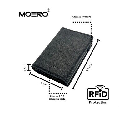 Portafoglio • Moero • Pro Saffiano Black • Protezione RFID per carte Contactless • in Vera Pelle • Contiene fino a 9 Carte