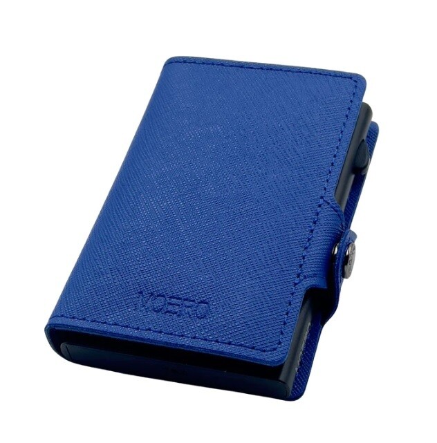 Portafoglio • Moero • Saffiano Blue Shock Zip • Protezione RFID per carte Contactless • in Vera Pelle • Contiene fino a 13 Carte