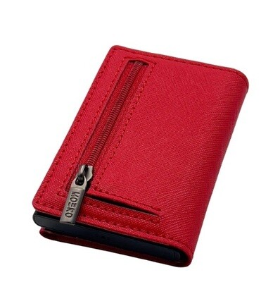 Portafoglio • Moero • Pro Saffiano Red Zip Rosso • Protezione RFID per carte Contactless • in Vera Pelle • Contiene fino a 9 Carte