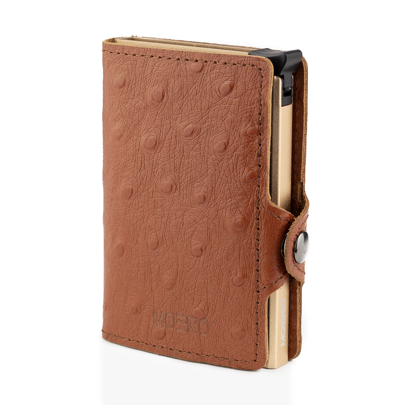 Portafoglio • Moero • Struzzo Brown • Protezione RFID per carte Contactless • in Vera Pelle • Contiene fino a 13 Carte