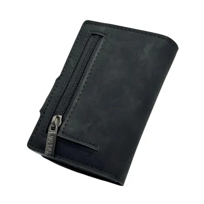 Portafoglio • Moero Vintage Black Zip • Protezione RFID per carte Contactless • in Vera Pelle • Contiene fino a 12 Carte