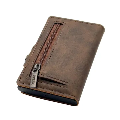 Portafoglio • Moero • Vintage Dark Brown Zip • Protezione RFID per carte Contactless • in Vera Pelle • Contiene fino a 12 Carte