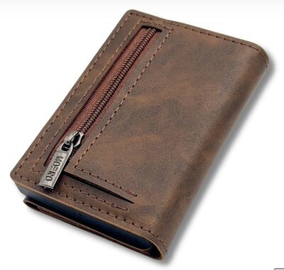 Portafoglio • Moero • Pro Vintage Dark Brown Zip • Protezione RFID per carte Contactless • in Vera Pelle • Contiene fino a 9 Carte