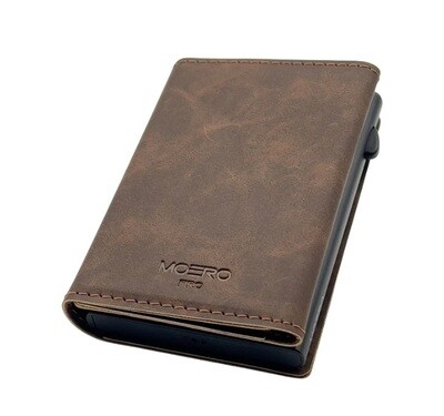 Portafoglio • Moero • Pro Vintage Dark Brown Zip • Protezione RFID per carte Contactless • in Vera Pelle • Contiene fino a 9 Carte