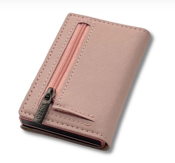 Portafoglio • Moero • Pro Saffiano Pink Zip • Protezione RFID per carte Contactless • in Vera Pelle • Contiene fino a 10 Carte