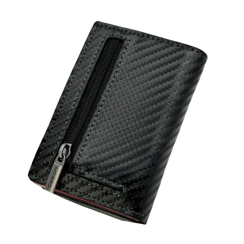 Portafoglio • Moero • Pro Carbon Racing Black Green Zip • Protezione RFID per carte Contactless • in Vera Pelle • Contiene fino a 10 Carte