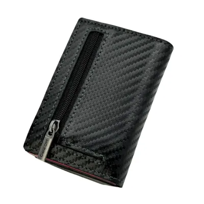 Portafoglio • Moero • Pro Carbon Racing Black Green Zip • Protezione RFID per carte Contactless • in Vera Pelle • Contiene fino a 10 Carte