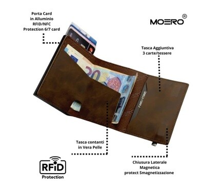 Portafoglio • Moero • Pro Vintage Dark Brown • Protezione RFID per carte Contactless • in Vera Pelle • Contiene fino a 9 Carte