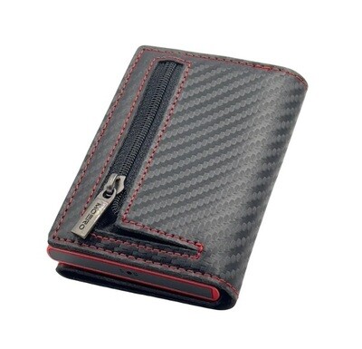 Portafoglio • Moero • Pro Carbon Racing Black Red Zip • Protezione RFID per carte Contactless • in Vera Pelle • Contiene fino a 10 Carte
