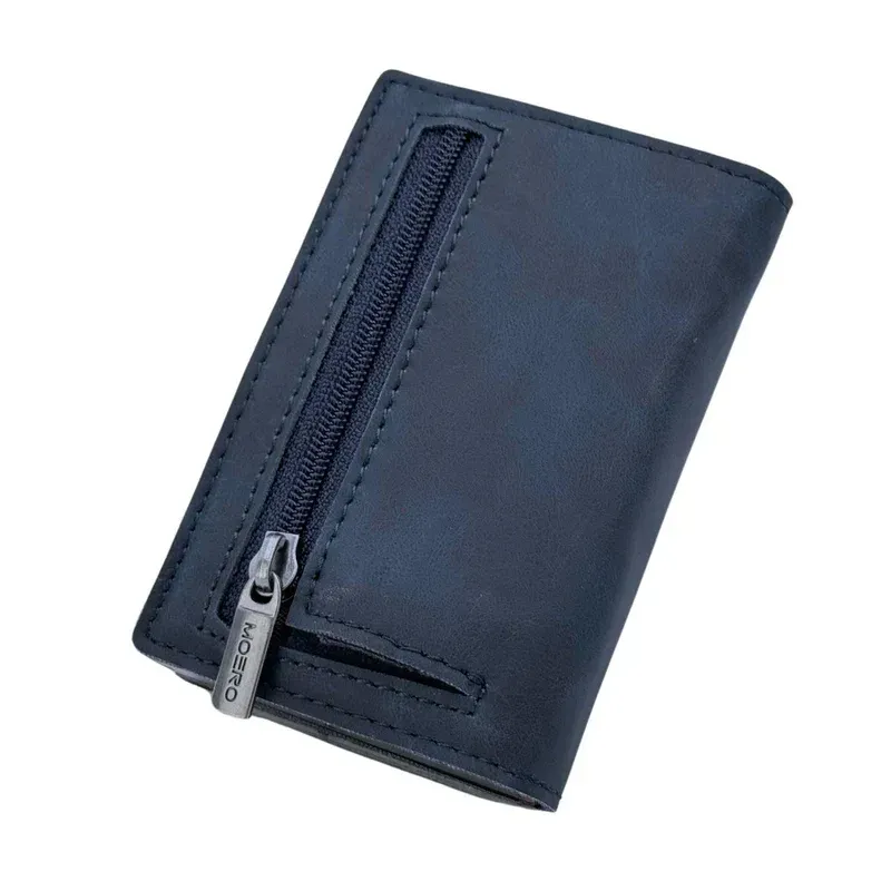 Portafoglio • Moero • Pro Vintage Blue Zip • Protezione RFID per carte Contactless • in Vera Pelle • Contiene fino a 9 Carte
