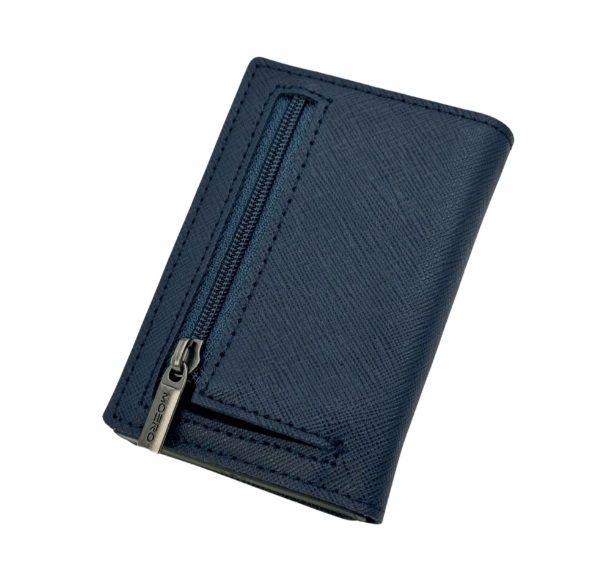 Portafoglio • Moero • Pro Saffiano Blue Navy Zip • Protezione RFID per carte Contactless • in Vera Pelle • Contiene fino a 10 Carte