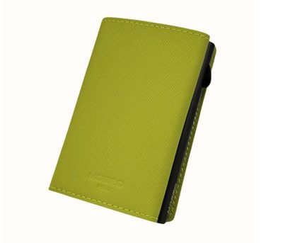 Portafoglio • Moero • Pro Saffiano Verde Lime • Protezione RFID per carte Contactless • in Vera Pelle • Contiene fino a 9 Carte