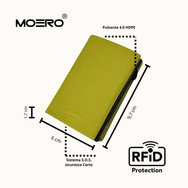 Portafoglio • Moero • Pro Saffiano Verde Lime • Protezione RFID per carte Contactless • in Vera Pelle • Contiene fino a 9 Carte