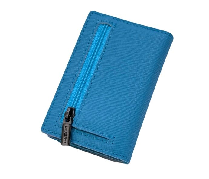 Portafoglio • Moero • Pro Saffiano Azzurro Zip • Protezione RFID per carte Contactless • in Vera Pelle • Contiene fino a 9 Carte