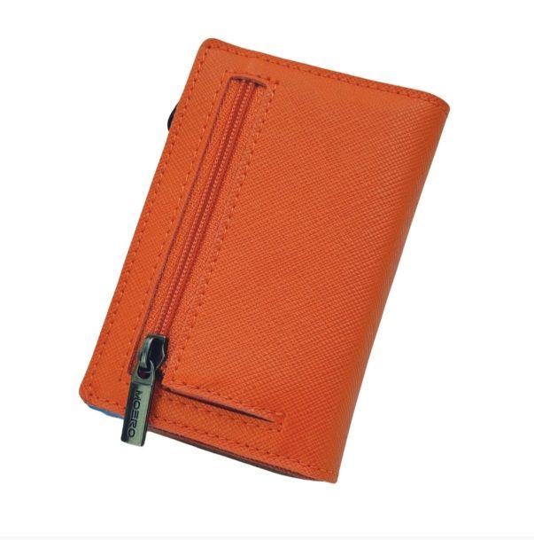 Portafoglio • Moero • Pro Saffiano Arancione Zip • Protezione RFID per carte Contactless • in Vera Pelle • Contiene fino a 9 Carte