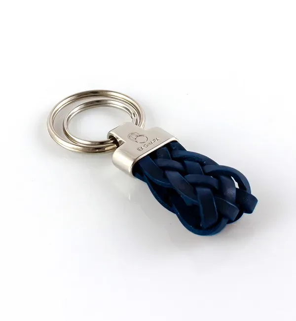 Bagnara Portachiavi Metallo e Cuoio Intrecciato Blu Classico Scuby 1473