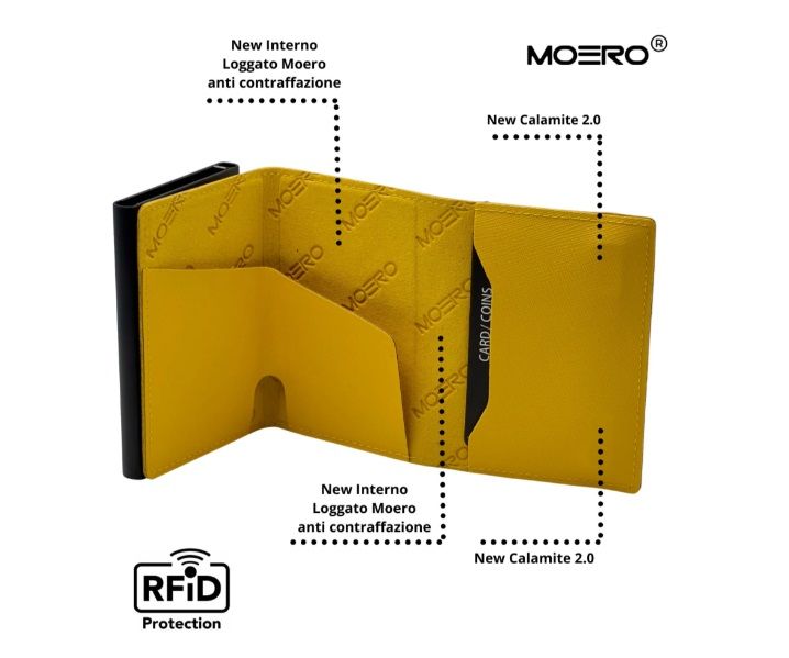 Portafoglio • Moero • Pro Saffiano Yellow • Protezione RFID per carte Contactless • in Vera Pelle • Contiene fino a 9 Carte