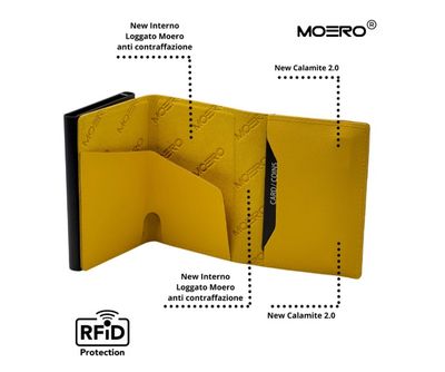 Portafoglio • Moero • Pro Saffiano Yellow • Protezione RFID per carte Contactless • in Vera Pelle • Contiene fino a 9 Carte