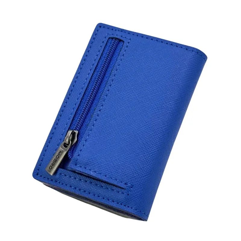 Portafoglio • Moero • Pro Saffiano Blue Shock Zip • Protezione RFID per carte Contactless • in Vera Pelle • Contiene fino a 9 Carte