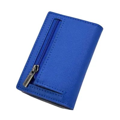 Portafoglio • Moero • Pro Saffiano Blue Shock Zip • Protezione RFID per carte Contactless • in Vera Pelle • Contiene fino a 9 Carte