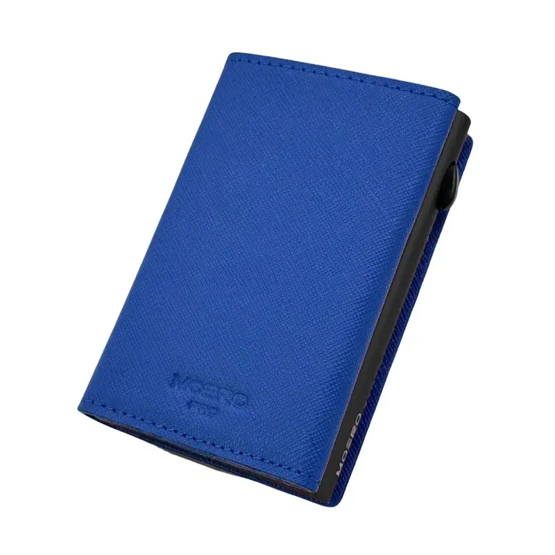Portafoglio • Moero • Pro Saffiano Blue Shock Zip • Protezione RFID per carte Contactless • in Vera Pelle • Contiene fino a 9 Carte