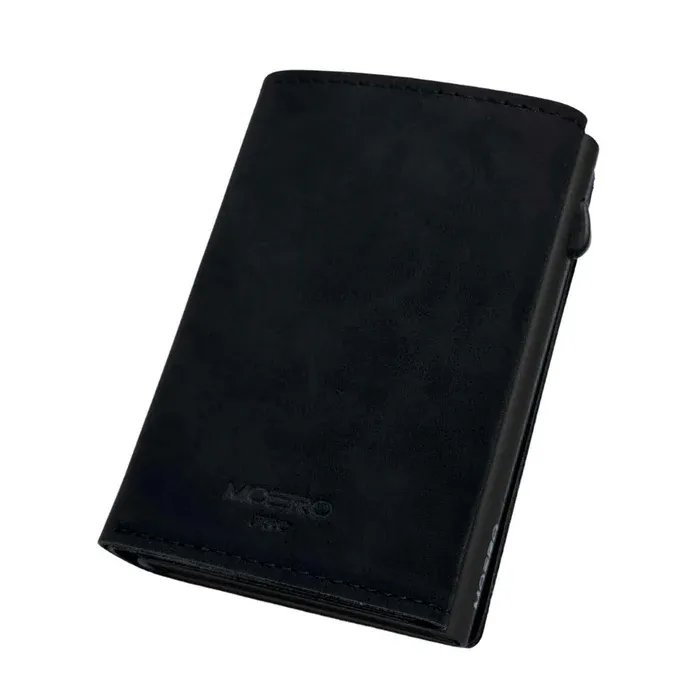 Portafoglio • Moero • Pro Plus Vintage Black Zip • Protezione RFID per carte Contactless • in Vera Pelle • Contiene fino a 12 Carte