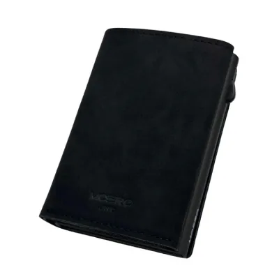 Portafoglio • Moero • Pro Plus Vintage Black Zip • Protezione RFID per carte Contactless • in Vera Pelle • Contiene fino a 12 Carte