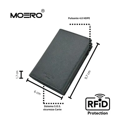 Portafoglio • Moero • Pro Saffiano Grey • Protezione RFID per carte Contactless • in Vera Pelle • Contiene fino a 9 Carte