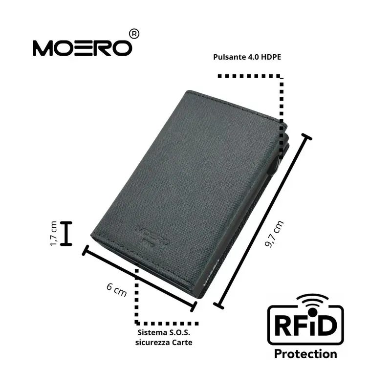 Portafoglio • Moero • Pro Saffiano Grey • Protezione RFID per carte Contactless • in Vera Pelle • Contiene fino a 9 Carte