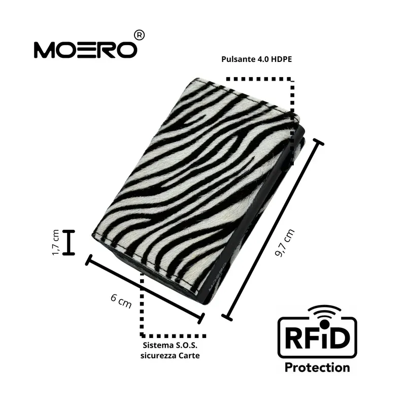 Portafoglio • Moero • Pro Animalier Zebra • Protezione RFID per carte Contactless • in Vera Pelle • Contiene fino a 9 Carte