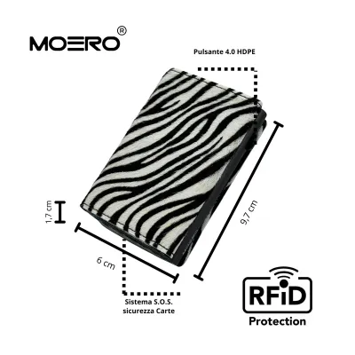 Portafoglio • Moero • Pro Animalier Zebra • Protezione RFID per carte Contactless • in Vera Pelle • Contiene fino a 9 Carte