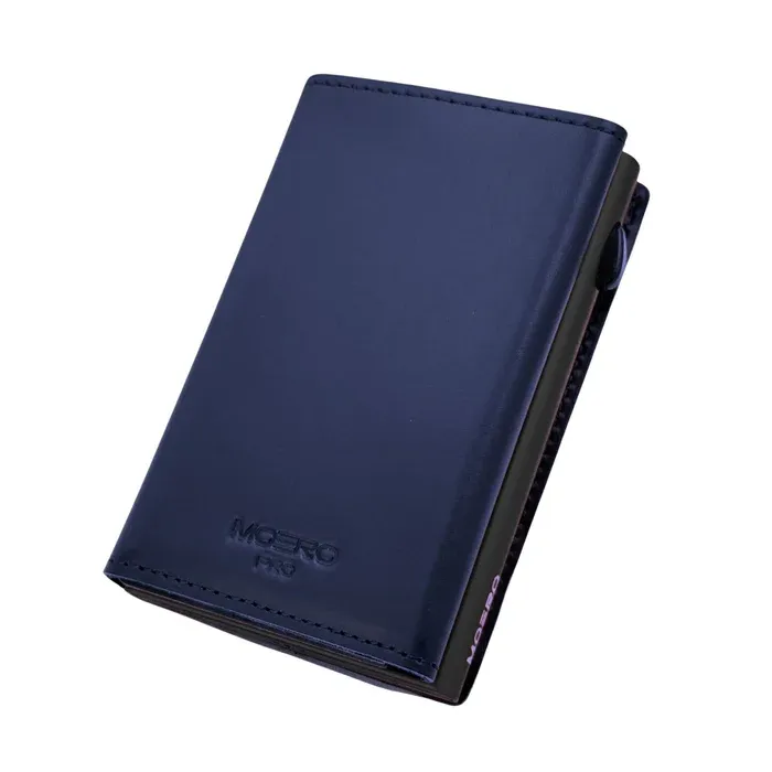 Portafoglio • Moero • Pro Prestige Blu Zip • Protezione RFID per carte Contactless • in Vera Pelle • Contiene fino a 12 Carte